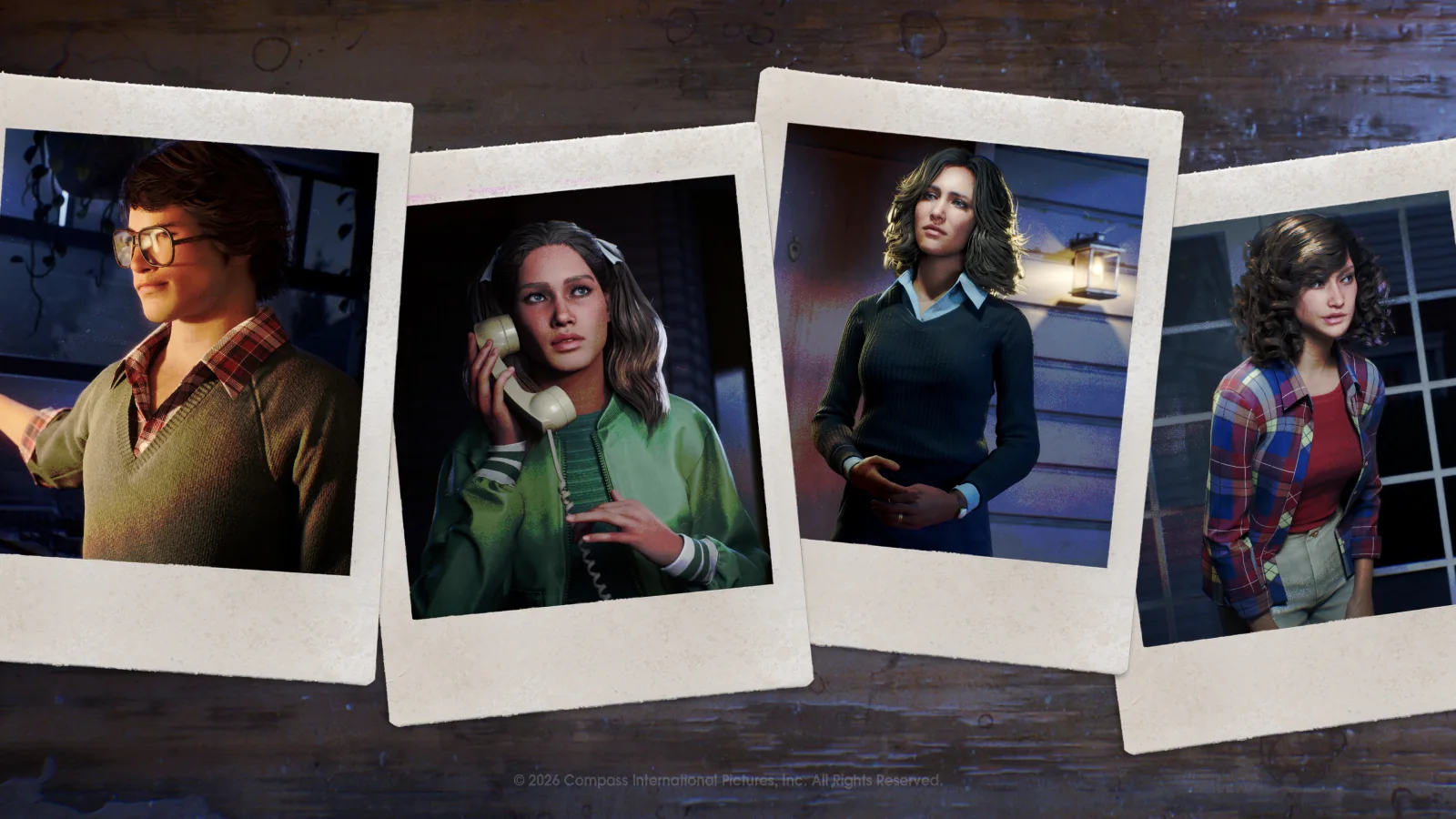 Four legacy characters in Polaroid-style portraits
